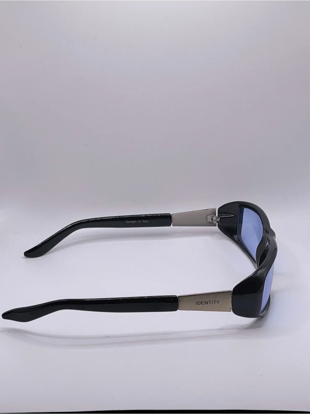 Y2K Identity Wraparound Sunglasses Black Blue Lens Retro Cyber